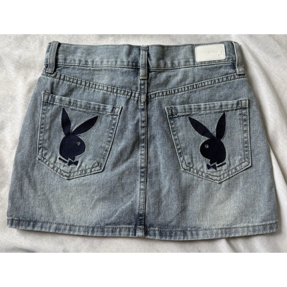Women’s Playboy Rabbit Denim Mini Skirt Y2K Sexy XS 1